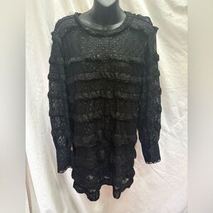 Helmut Lang size 36 Black Ruffled Long Sleeve Dress